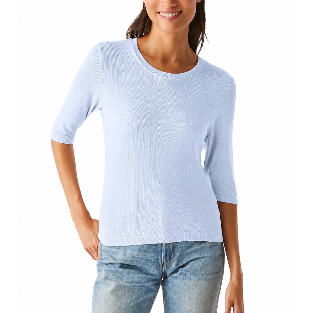 Michael Stars Maeve Elbow Sleeve Rib Knit Top Veil OS NWT
